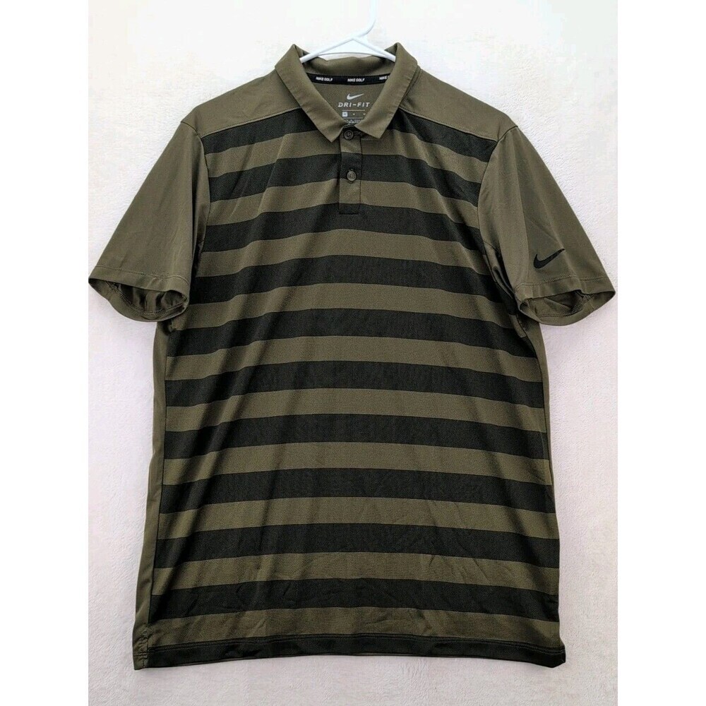 Nike Golf DRI-FIT Lightweight Stretch Polo Shirt Mens Medium Green Black Stripes